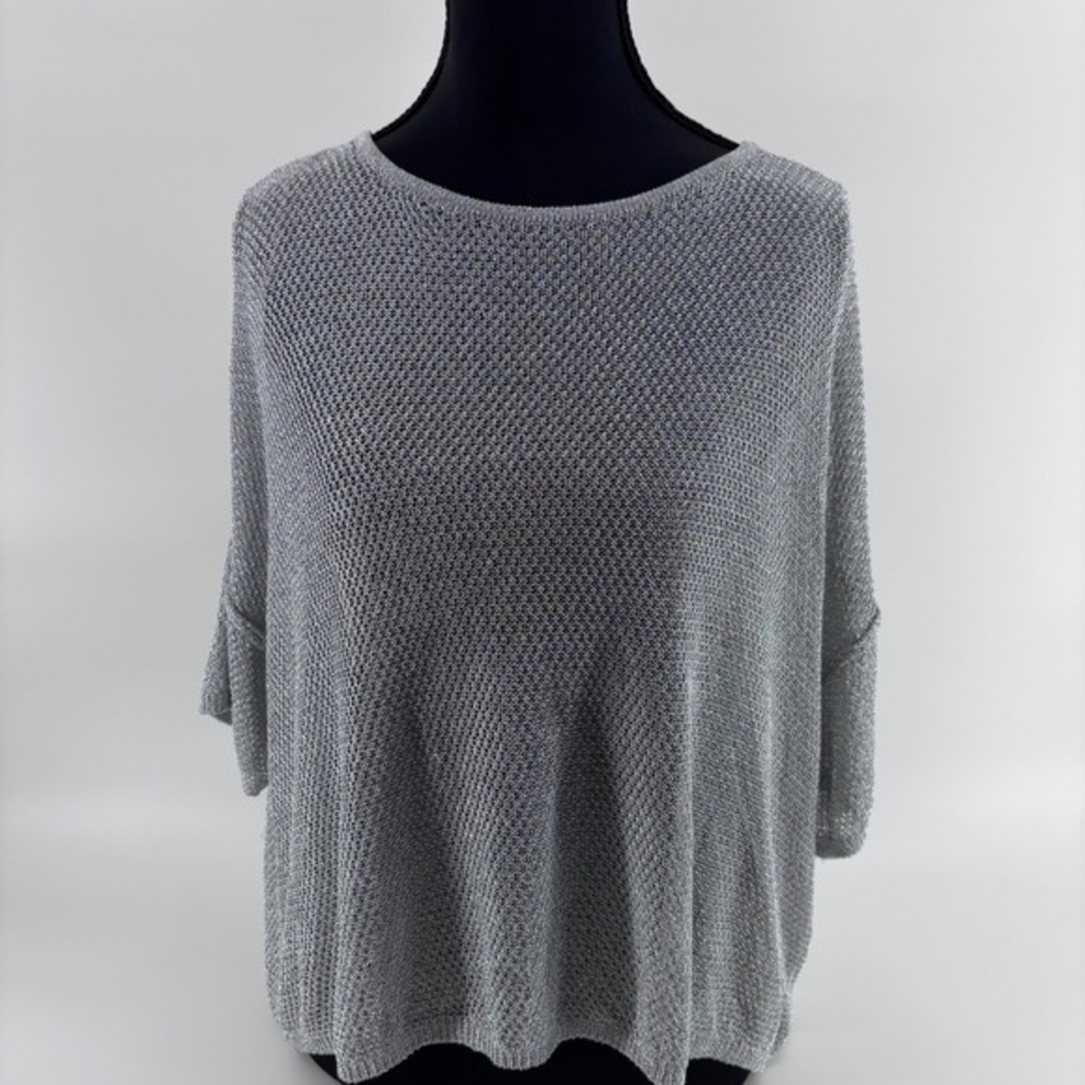 Gilded intent Metallic Silver dolman Open Knit Sweater Tunic McBling clean ‎ S